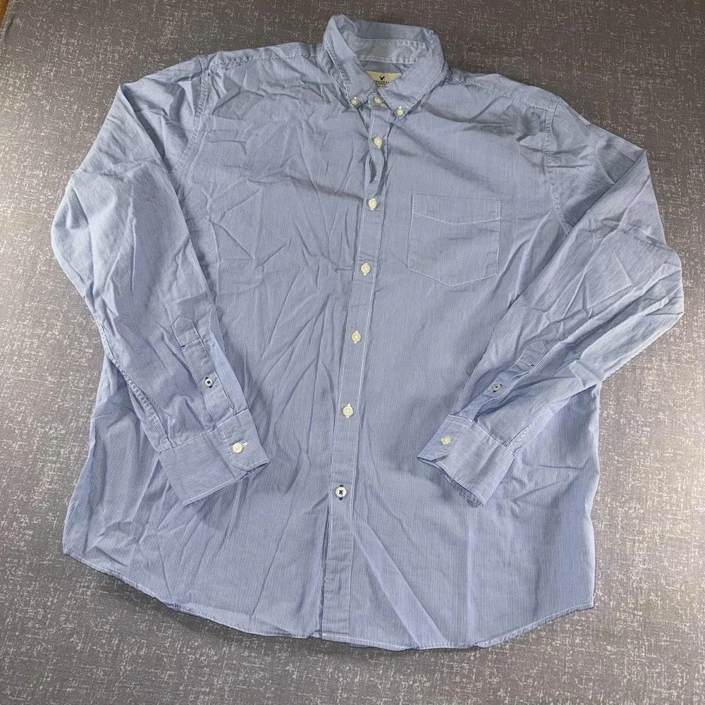American‎ Eagle Outfitters Shirt Mens XL Blue Striped Button Down Classic Fit
